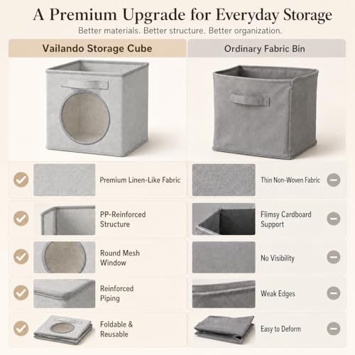 Fabric Storage Cubes with Mesh Window, 13'' Cube Storage Bin, Gray, 4 Pack