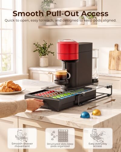 EVERIE Nespresso Vertuo Pod Holder Drawer, Coffee Pod Organizer with Universal Slots, Holds 40 Large or 52 Small Capsule