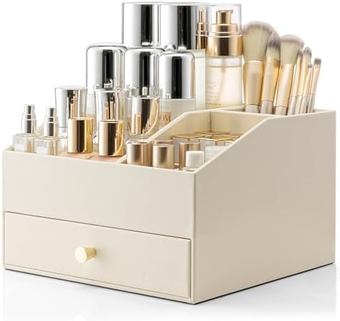VLANDO 2-Layer Makeup Organizer with Drawers for Vanity,Beige
