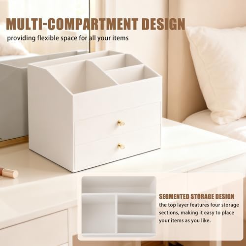 Homeanda Makeup Organizer with Drawers, PU Leather Cosmetic Storage Box Large Cosmetic Display Case for Skincare, Lipsti