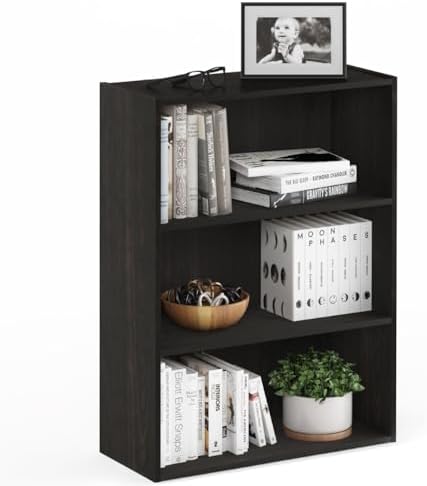 Furinno PASIR Book Shelf, 3-Tier Bookshelf, Bookcase, 9.7" x 23.7" x 31.5", for Living Room, Bedroom, Home Office, Black