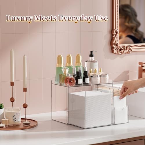 Acrylic Face Towel Holder with Drawers, Disposable Facial Towel Holder