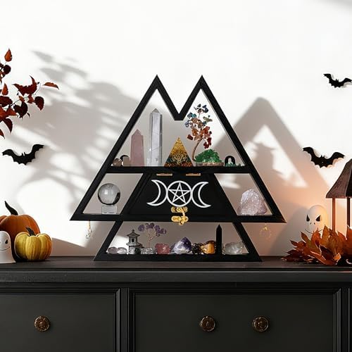 Pracaniz Medium Crystal Shelf with Hidden Drawer & Hooks | Maximalist Witchy Decor for Walls & Desktops | Gothic Boho Tr