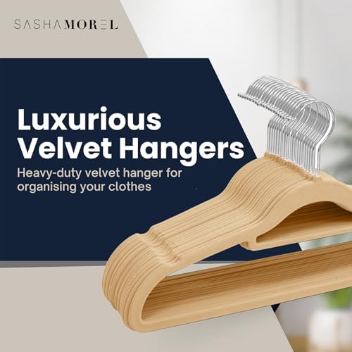 Velvet Hangers 20 Pack - Non-Slip Clothes Hangers with 360° Swivel Hook & Tie Organisers, Slim, Space-Saving Closet Hangers for Coats, Suits & Dresses - Wardrobe Organiser (Taupe)