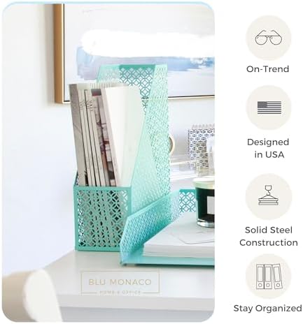 BLU MONACO Aqua - Teal 6 Piece Cute Desk Organizer Set - Desk Organizers and Accessories for Women - Cute Office Desk Accessories - Desktop Organization
