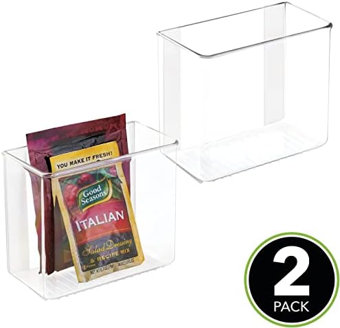 mDesign Plastic Adhesive Mount Storage Organizer Container for Kitchen or Pantry Wall Organization - Space Saving Holder