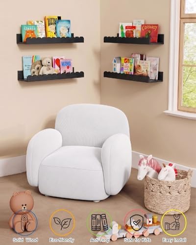 Black Nursery Floating Shelves for Wall, Scalloped Book Shelf for Kids Room