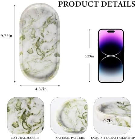 Koville Marble Vanity Tray for Bathroom Countertop, Green Marble Bathroom Tray Perfume Trays for Dresser, Stone Jewelry 
