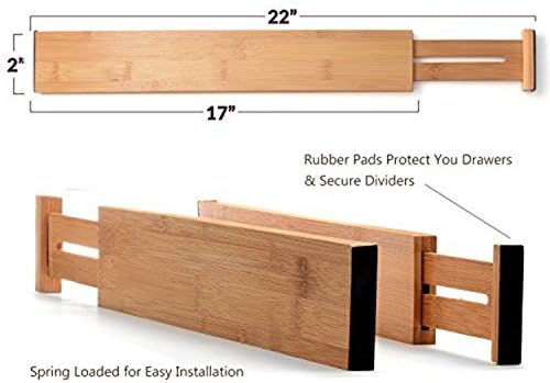 Cortesi Home Traci Natural Bamboo Spring Loaded Adjustable Drawer Dividers Set of 4