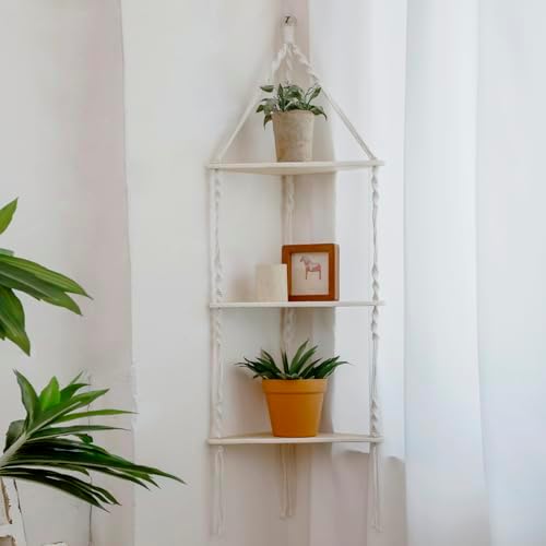 Artilady Corner Shelves Macrame Wall Hanging, 3 Tier Boho Storage