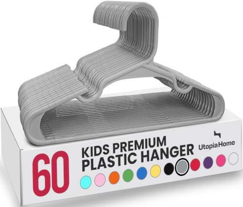 Utopia Home Kids Hangers 60 Pack – 11.5 Inch Baby Closet Hangers Gray