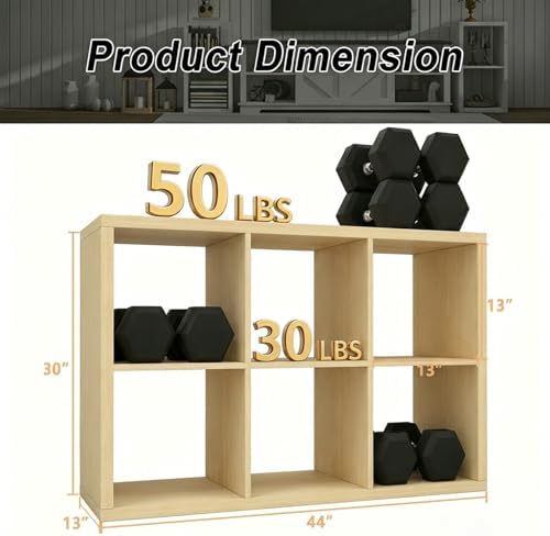 CTESNE【2026 Wooden Thick Frame 6 Cube Storage Organizer Shelf with Anti-Tipping Kits + Reversible Open Back Bookcase, Ho