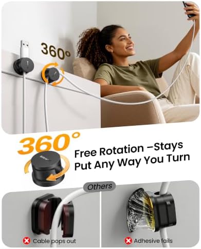 Silkland 6 Pack Snap-Lock Cable Clips, Rotatable Cord Holder for Nightstand
