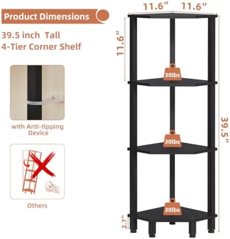 YUFAM 4-Tier Corner Shelf, Black