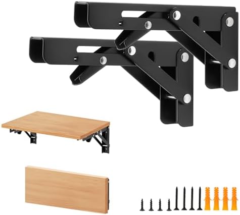 Matte Black Folding Shelf Brackets, 6 Inch, 6 Pack