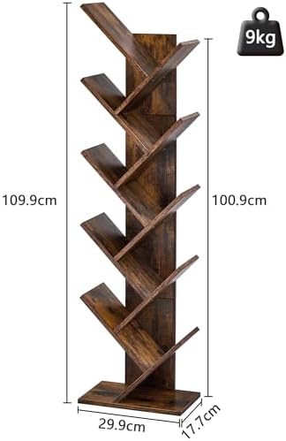 Hoctieon 10 Tier Tree Bookshelf, 10 Shelf Bookcase, Free Standing Tree Bookcase, Display Floor Standing Shelf for Books,