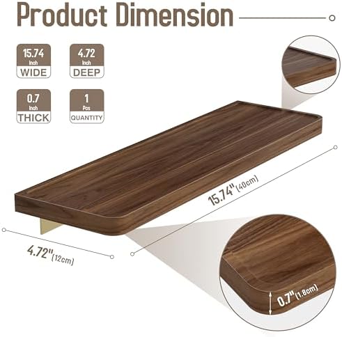 Danpoo 16 Inch Bathroom Shelves, Small Floating Shelf for Wall, Wooden Shelf for Bathroom, Living Room, Kitchen