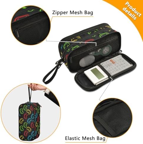 Wfrish Game Joystick Black Large Capacity Pencil Case, 3 Compartments Pen Pouch Organizer for School College Office, Zippers Big Pencil Bag for Teens Adults Girls Boys Makeup