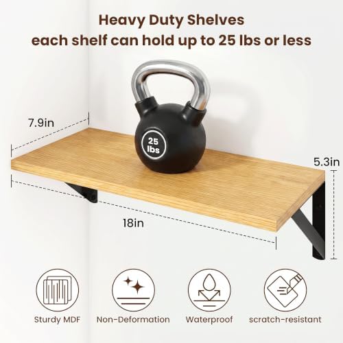 Axeman 18 Inch Floating Shelves, 8 Inch Deep Oak Wall Shelves Set of 2