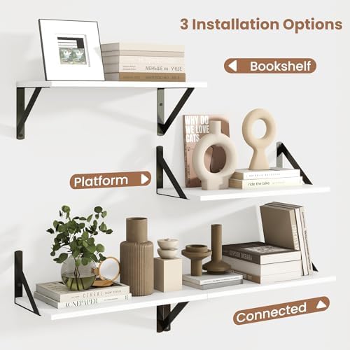 Axeman Floating Shelves for Wall, 16'' x 8'' White Wall Shelves Set of 2