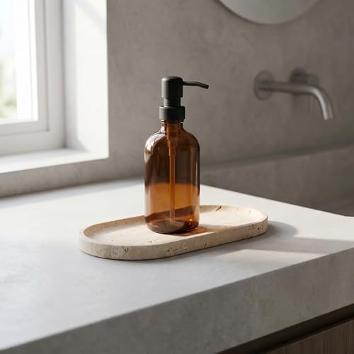 YKAJO Yellow Travertine Oval Marble Tray, 9.8x4.7 Vanity Perfume Organizer