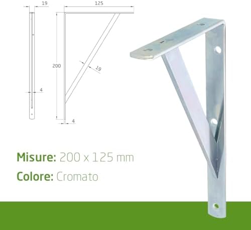 Amig - Pack of 4 Shelf Brackets Colour Silver | Shelf Bracket 200 x 125 mm | Heavy Duty Steel: Up to 320 kg