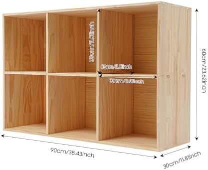 PERFERATE Storage Organizer Solid Wood Cube Bookshelf Open Bookcase Floor Standing Book Display Cabinet Vertical/Horizon