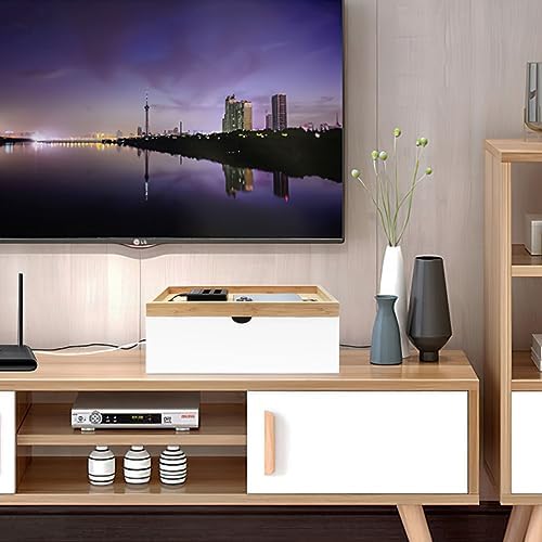 Bamboo Cable Management Box, Large Cord Organizer Box Cable Box to Hide Wires & Power Strips for Desktop Storage Cord Ho