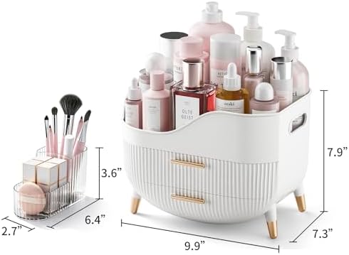 Pajiriona Makeup Organizer with Drawers,Skincare Organizer for Vanity,Storage Box with Handle,Large Cosmetic Display Cas