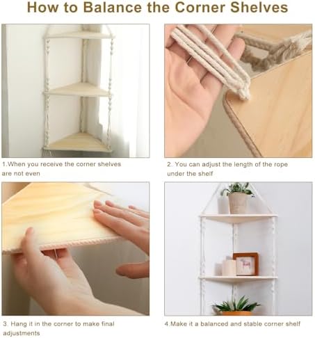 Artilady Corner Shelves Macrame Wall Hanging, 3 Tier Boho Storage