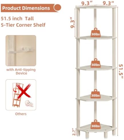 YUFAM 5-Tier Corner Shelf, Grey White