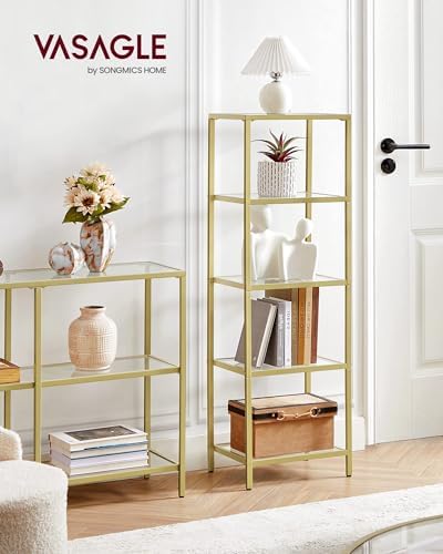 VASAGLE Bookcase Bookshelf, Tempered Glass Bookshelves, Steel Frame