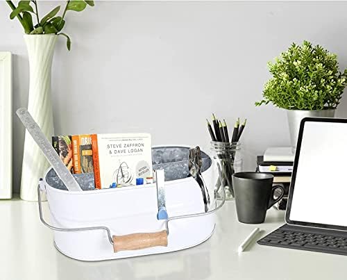 Alpha Living Home 4-Compartment Flatware Caddy, White Metal Cutlery Holder