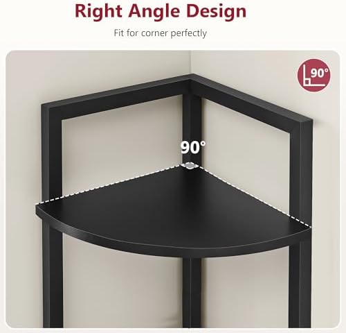 Tajsoon Small Corner Shelf Stand 5 Tier 60.5" with Metal Frame, Black