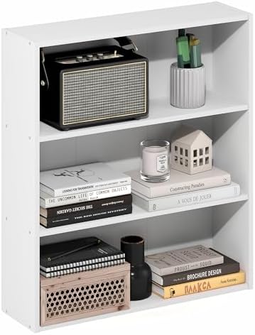 Furinno Basic Book Shelf, 3-Tier Bookshelf, Cube Storage Organizer Bookcase with Open Shelf, 7 x 24 x 26, for Living Roo