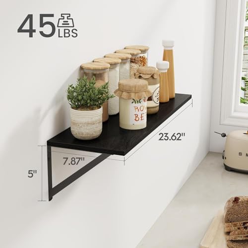 Heimlove Black Deep Floating Shelves for Wall, 24W x 8D Wood Wall Shelves Set of 2, Wide Floating Bookshelf for Living R