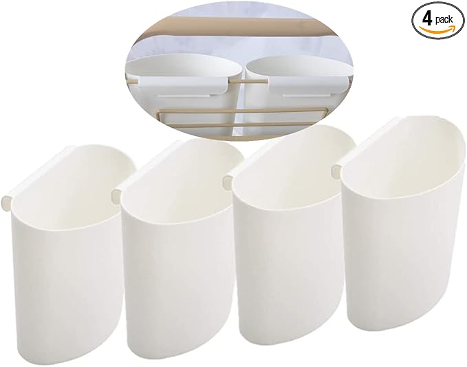 4 pcs White Small Hanging Cup Holders, Rolling Cart Accessories with Hooks | Storage Baskets,Plant Containers & Storage Buckets,Space Saver Pencil Holder Makeup Organizer for Office Kitchen Wall Decor