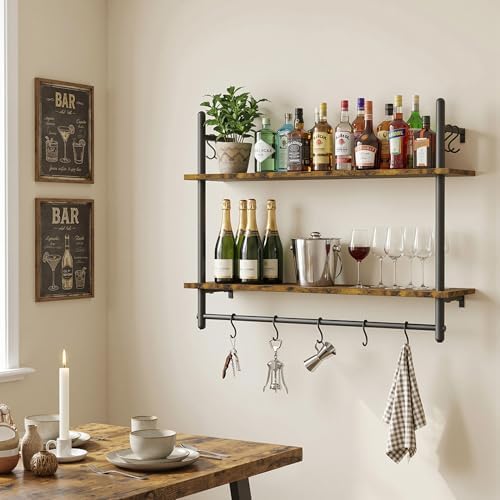 Merapi 31.5" Industrial Pipe Floating Shelf with Towel Bar & Hooks