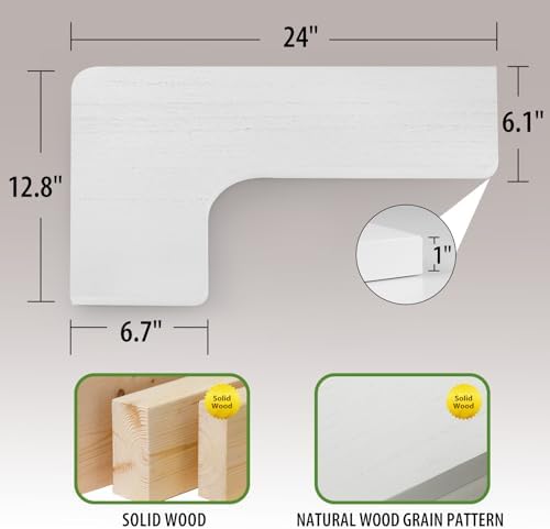 SAUMONIERES Corner Floating Shelves 24 Inch Wall Mount Shelf Solid Wood for Bedroom Bathroom Kitchen Storage Set of 2, W