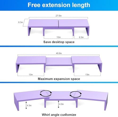 Desk Organizers and Accessories, Dual Monitor Stand Riser, Monitor Desk Shelf for Desktop Organization (Purple)