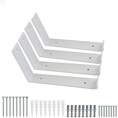 Shelf Brackets 4 Pack Heavy Duty Floating 10.0" L x 6.0" H x 1.5" W (Fits: 9.25" Board) White Metal Shelves Wall Mounted