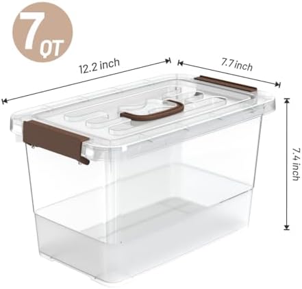 7-Quart Clear Plastic Storage Bins with Lids, 5-Pack Durable Stackable Organization Container with Lock Buckle and Handl