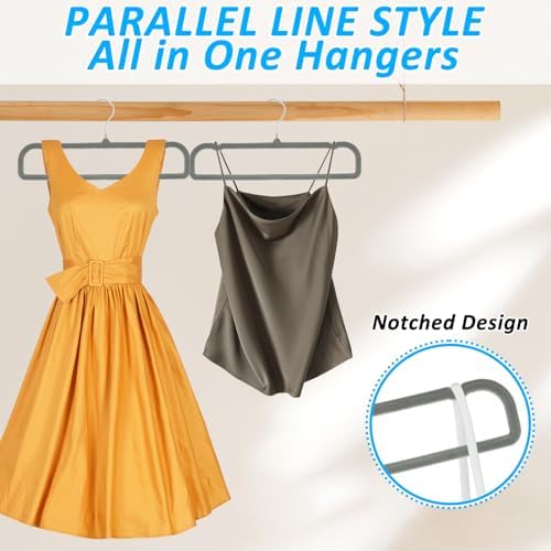 Pants Hangers Non Slip, 30 Pack Velvet Hanger for Closet with 30 Hooks, Strong Durable Space Saving Slim Pants Hanger, Ultra Thin & Space Saving Flocked Hangers for Pants/Shirts/Shorts/Bra (Grey)