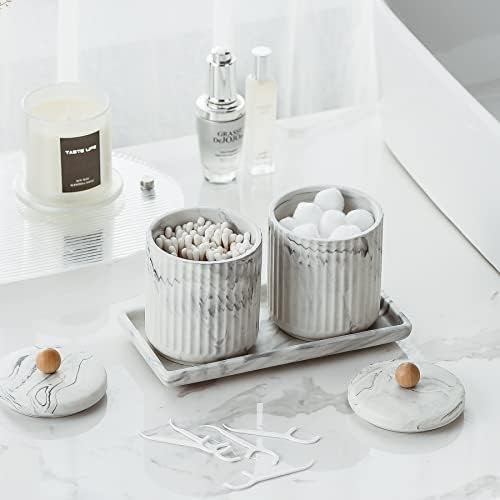 Marble Small Bathroom Jar Set Qtip Holder Dispenser for cotton swabs