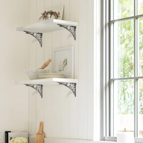 khtumeware Shelf Bracket 8 Inch, Decorative Brackets for Shelving, Heavy Duty Vintage Ornate Shelf Bracket, Hardware Inc