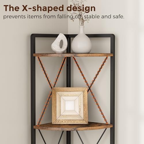 6 Tier Corner Shelf Stand, 78" H Tall Corner Bookshelf, Rustic Brown
