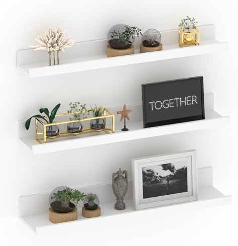 Giftgarden 24 Inch White Floating Shelves for Wall Mount, Modern Wood Wall Shelf Ledge for Bathroom Bedroom Living Room 