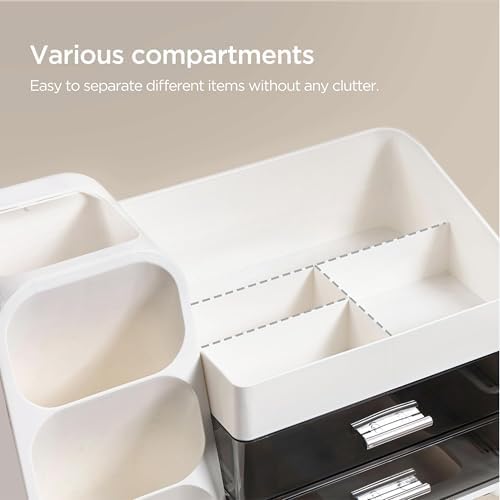 HBlife Makeup Organizer with Brush Holder for Vanity, Large Plastic Bathroom Countertop Organizer Skin Care Storage, Eas