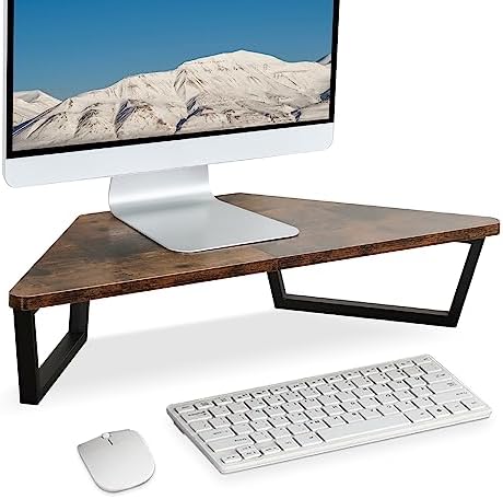 TEAMIX 26 inch Corner Monitor Stand Riser with Keyboard Storage, Espresso
