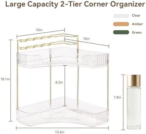 2-Tier Corner Bathroom Counter Organizer with Makeup Brush Holder, Clear